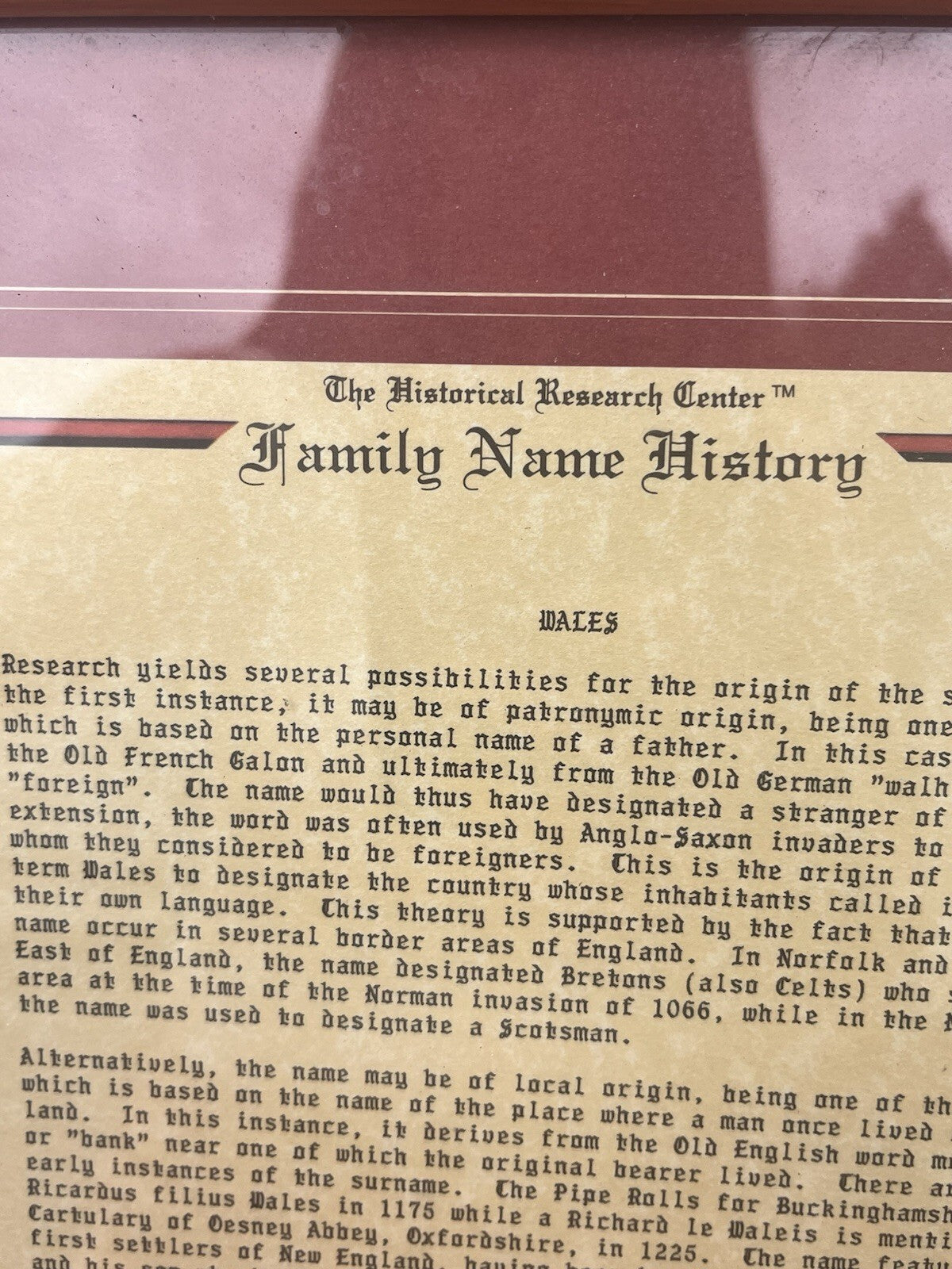 WalesFamily Name History The Historical Research Center Framed Wales