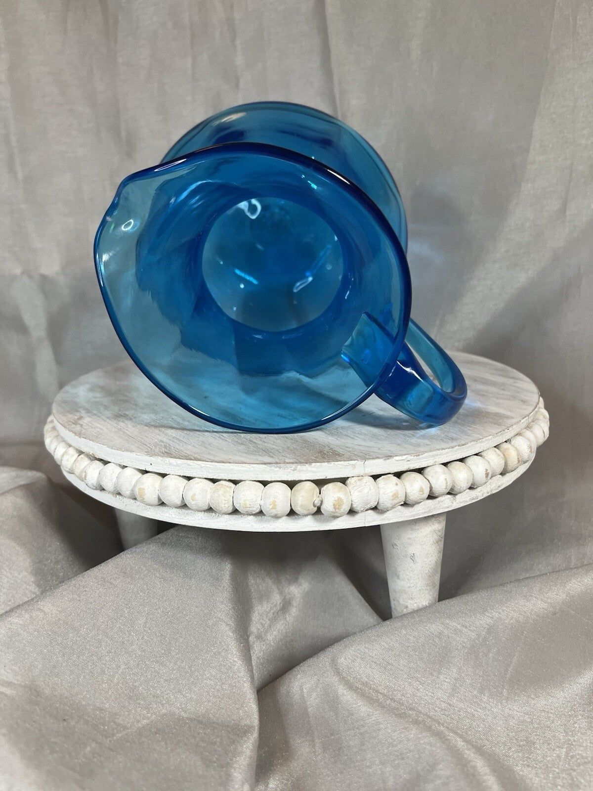 Blue Glass Pitcher Handblown Beverage Entertaining Drinkware Serveware