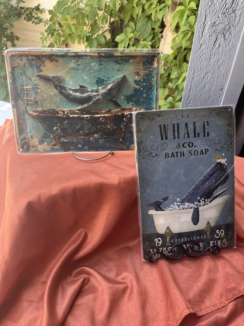 Bathroom Whale Retro Metal Tin Sign Whale Bath Soap Bubble Poster Vintage Toilet