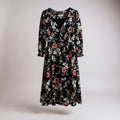 Lulus Awakened Black Floral Print Chiffon Maxi Wrap Dress.  Size Large