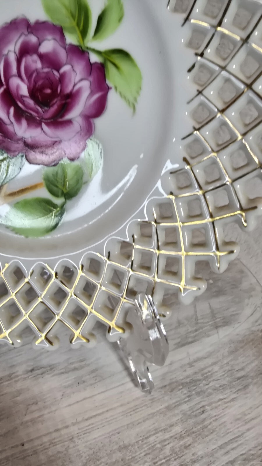 Occupied Japan Rossetti Handpainted Open Lattice Edge Porcelain Plate
