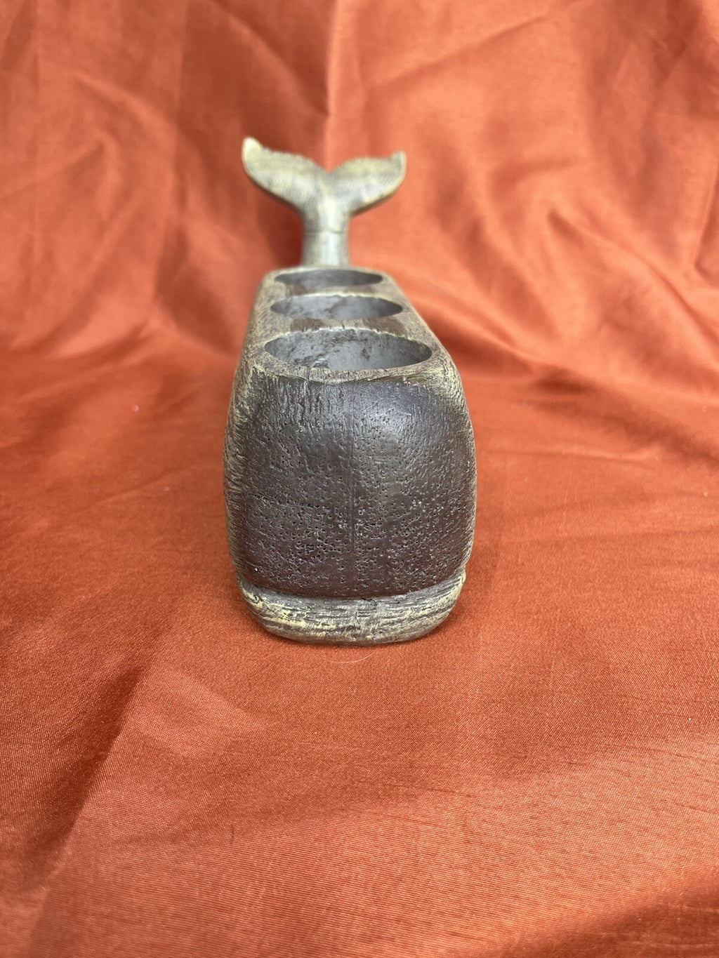 Distressed Wood Finish Resin Smiling Whale Three Hole Tealight Candle Holder