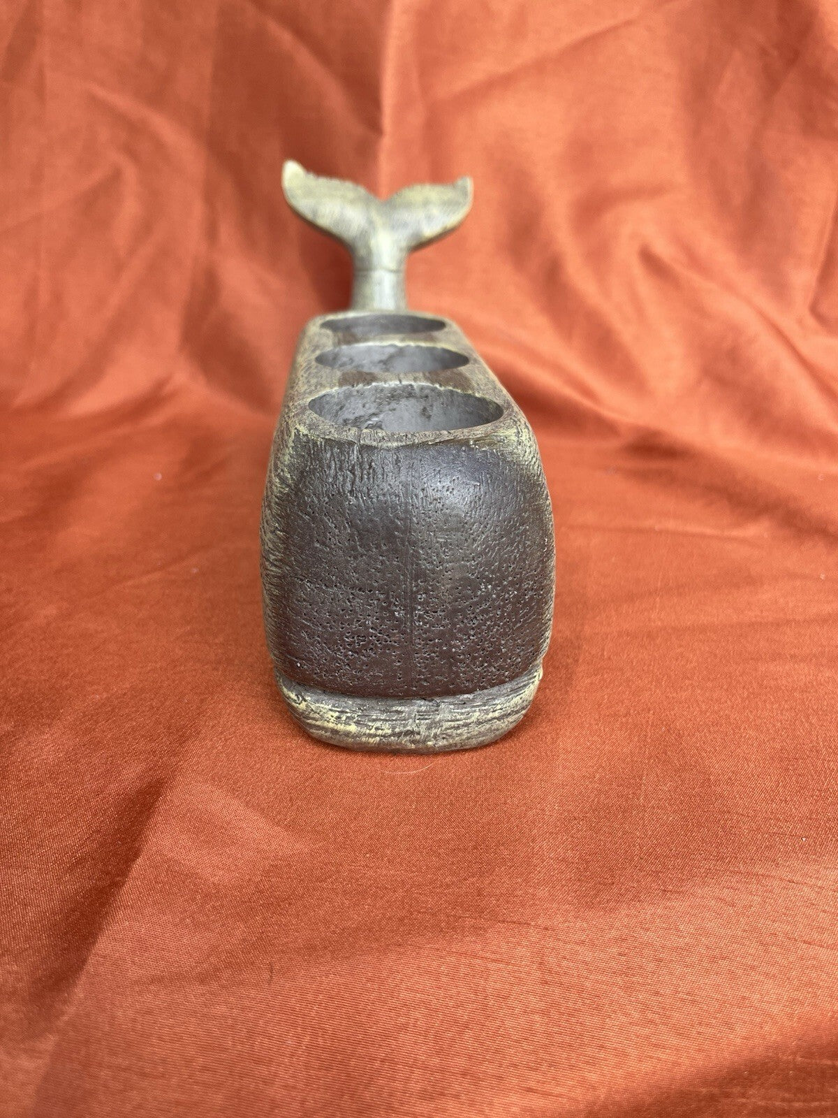 Distressed Wood Finish Resin Smiling Whale Three Hole Tealight Candle Holder