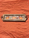 Ceramic Fall Autumn Design Serving Tray with Pumpkins, Gourds, Leaves & Acorns