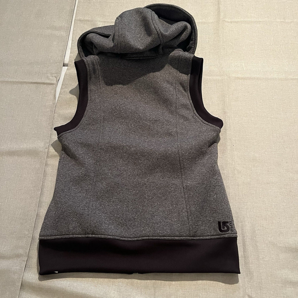Burton Grey Dryride Snowboarding Hooded Thick Zip Up Vest Pockets