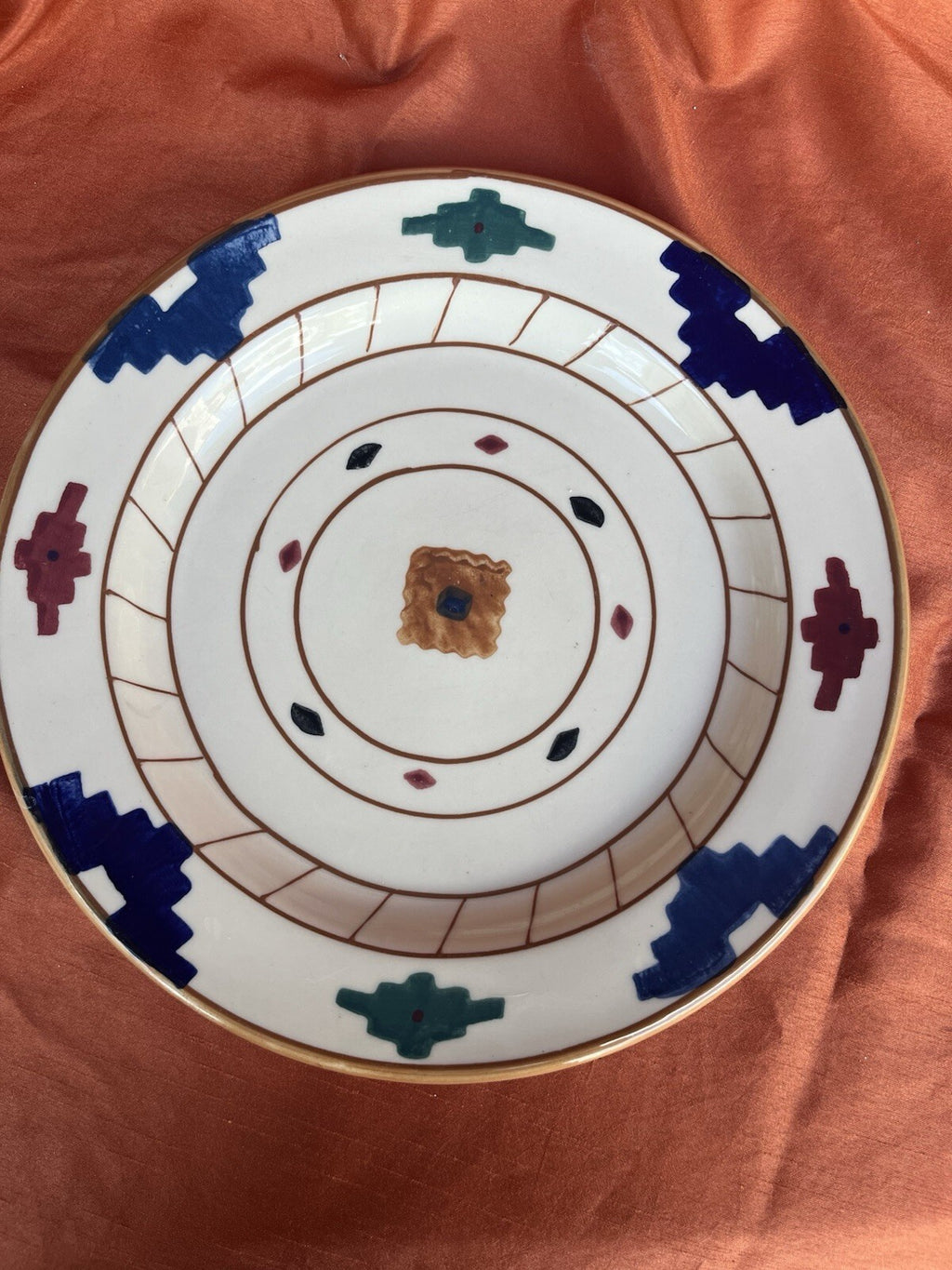 6 HARTSTONE USA "CHEYENNE" 11 1/4" DINNER PLATES HAND PAINTED. ****Some Fading