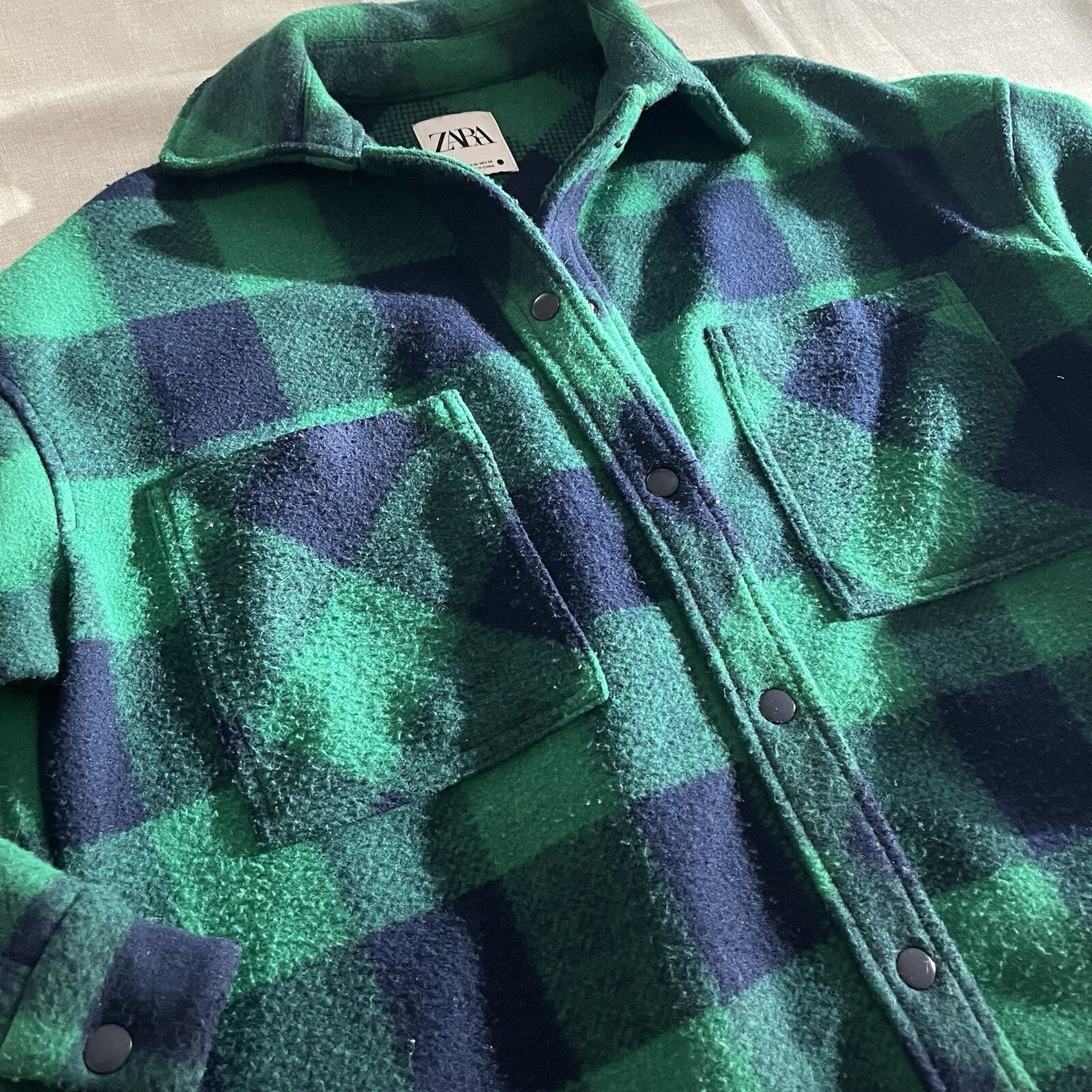 ZARA Women's Shacket Green And plaid Shacket  snap Xs