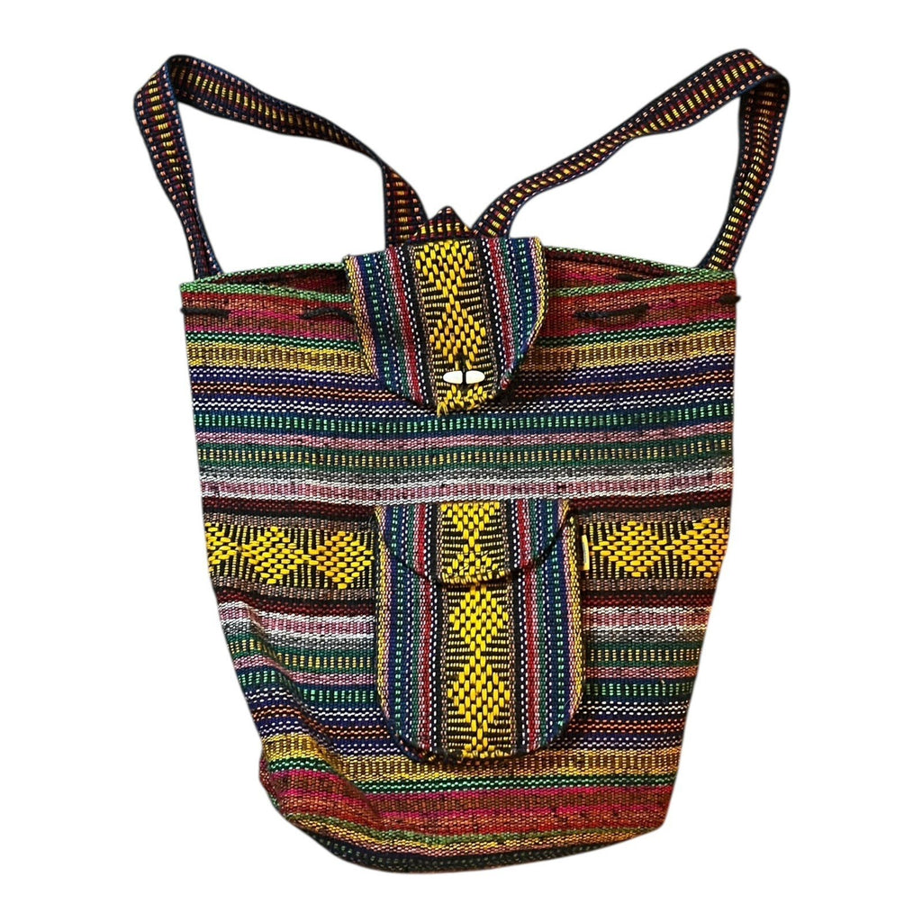 Pinzon Bright Colorful Woven Backpack, Drawstring Top Zip Pocket