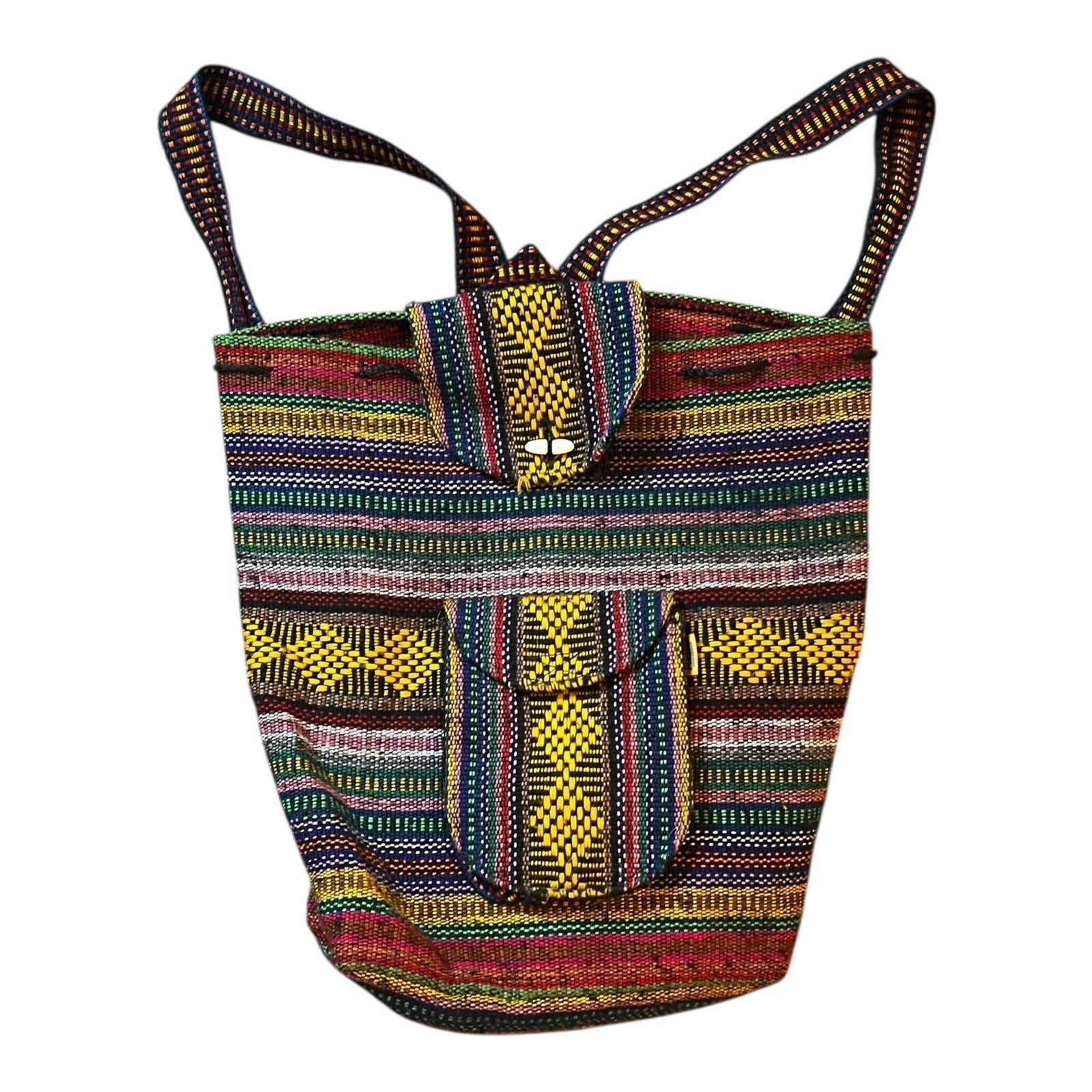 Pinzon Bright Colorful Woven Backpack, Drawstring Top Zip Pocket