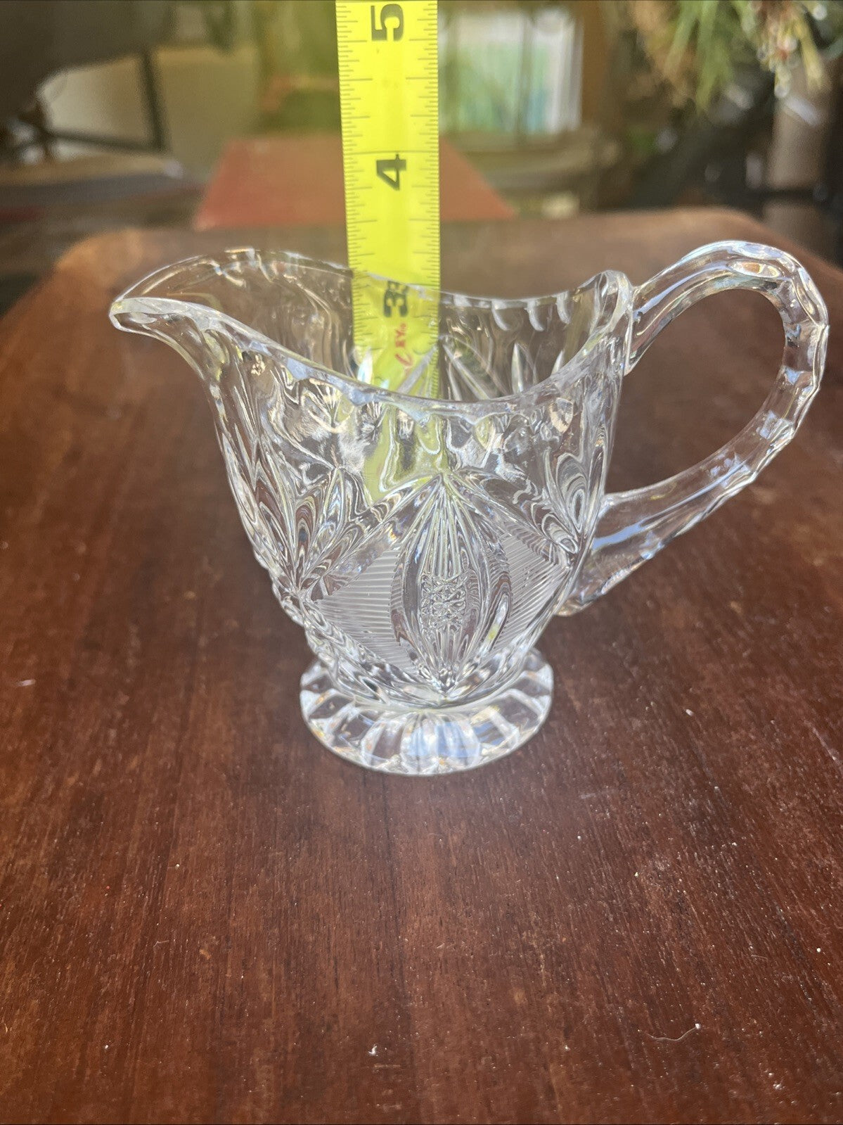 Pressed Cut Etched Clear Colorless Glass 4 oz Creamer D Handle