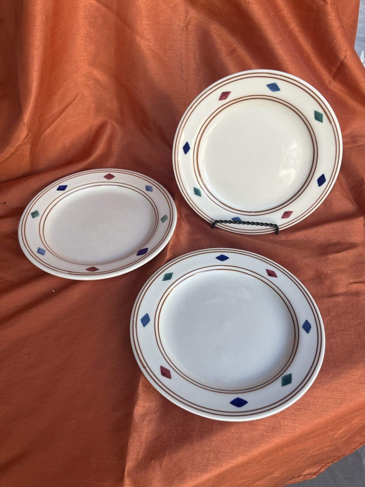 3 Salad Plate Cheyenne Hartstone Aztec Design USA Blue Green Red Diamond Shapes