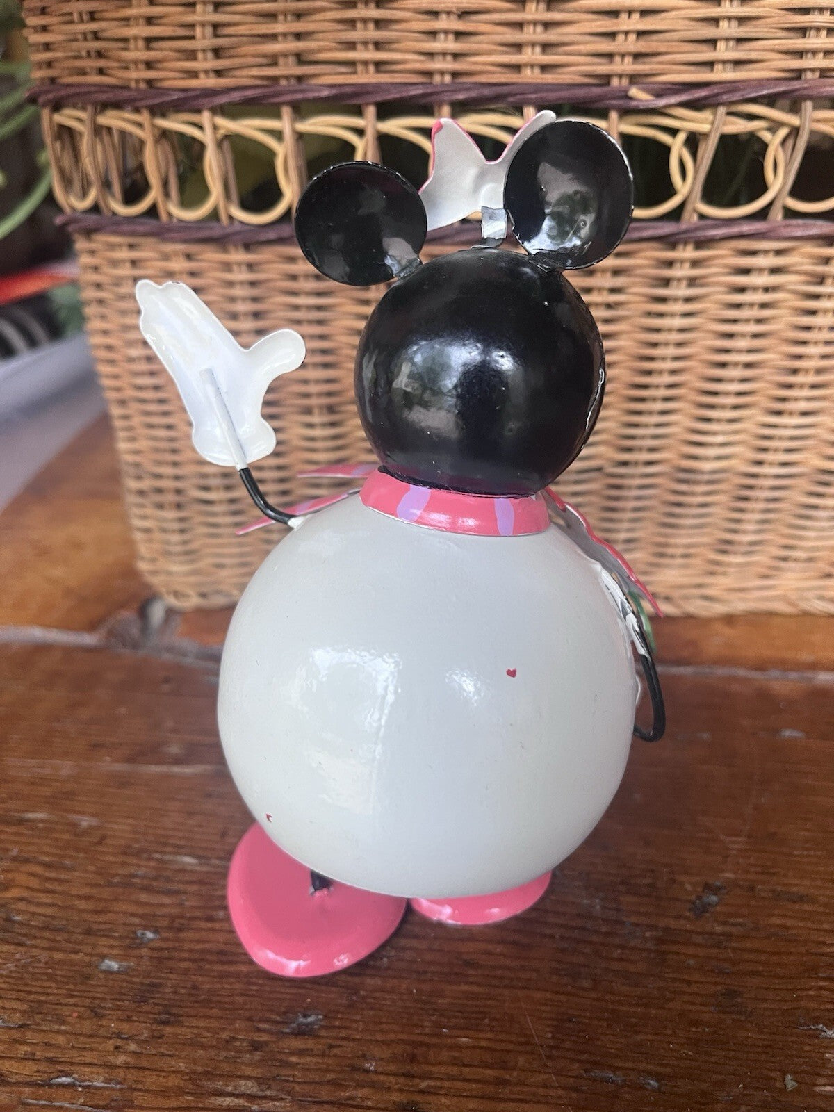 Disney Minnie Mouse Snowman Figurine 6" Pink Bow Scarf Poinsettia