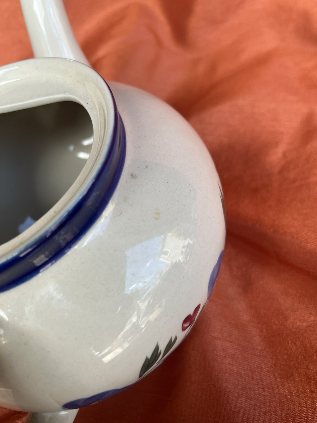 Vintage Designpac Ivory & Blue Stoneware Teapot W/Lid Handpainted Floral Pattern