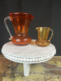 Vintage Ruby Red Crackle Glass Pitcher with Amber Handle Blenko