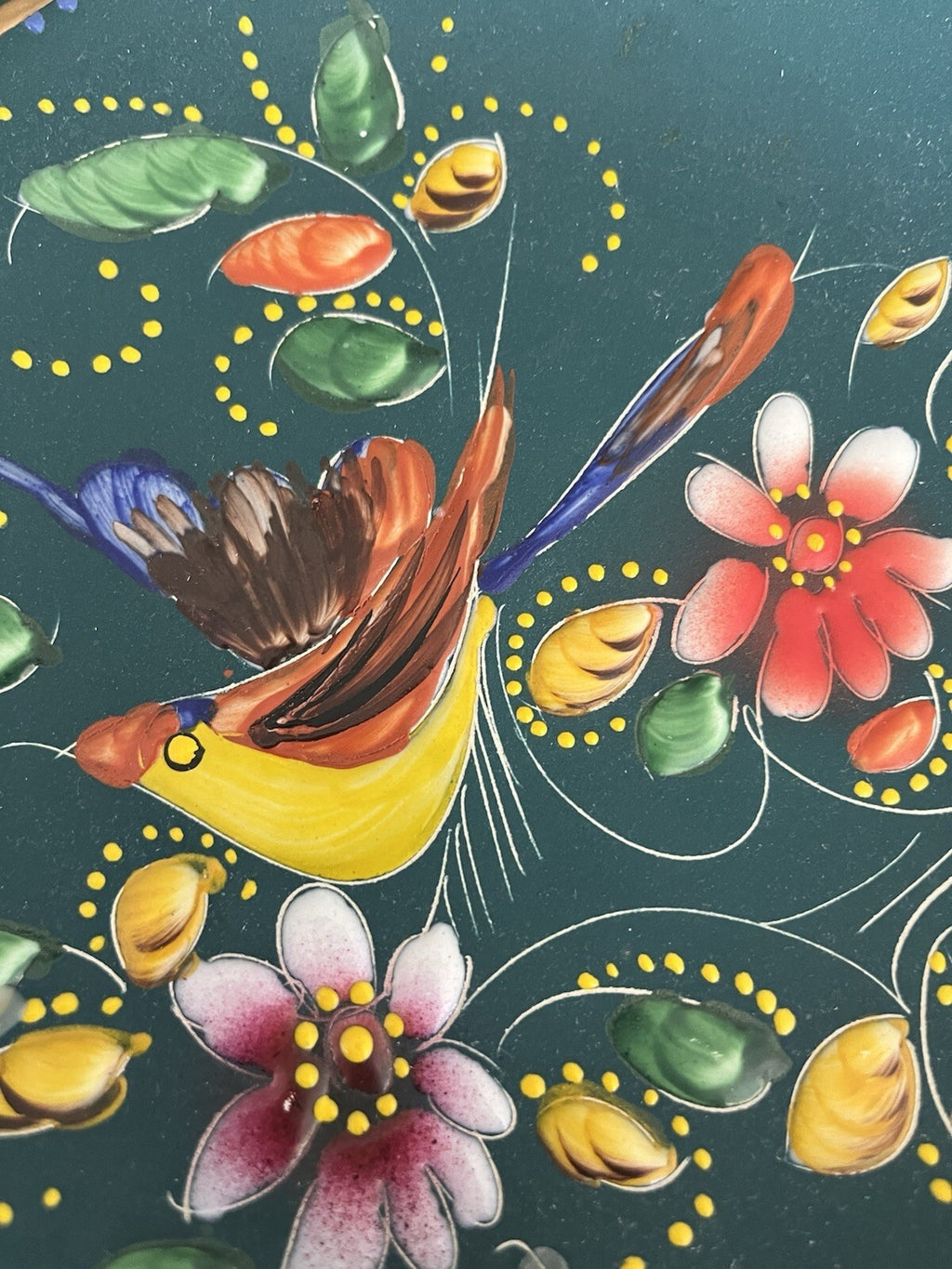 VINTAGE H BEQUET QUAREGNON MAJOLICA HANDPAINTED HUMMING BIRD PLATTER