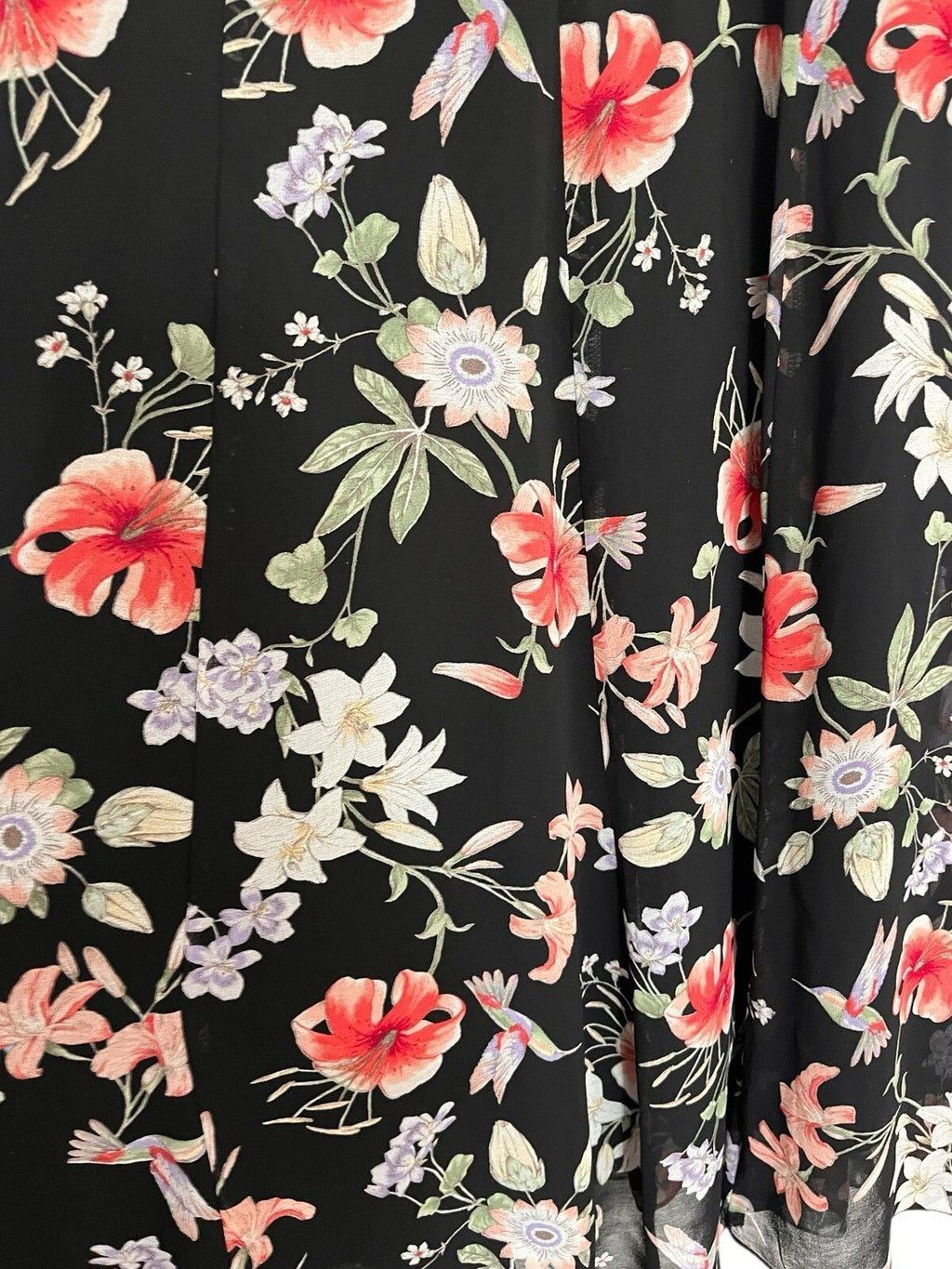 Lulus Awakened Black Floral Print Chiffon Maxi Wrap Dress.  Size Large