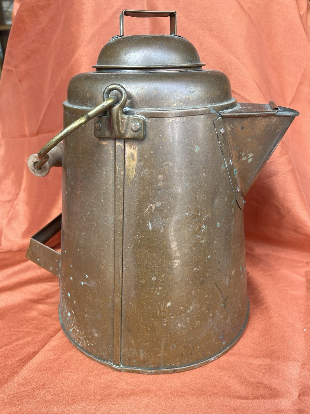 Antique Copper Cowboy Coffee Pot Lid, With Wooden Handle. Early 1900’s