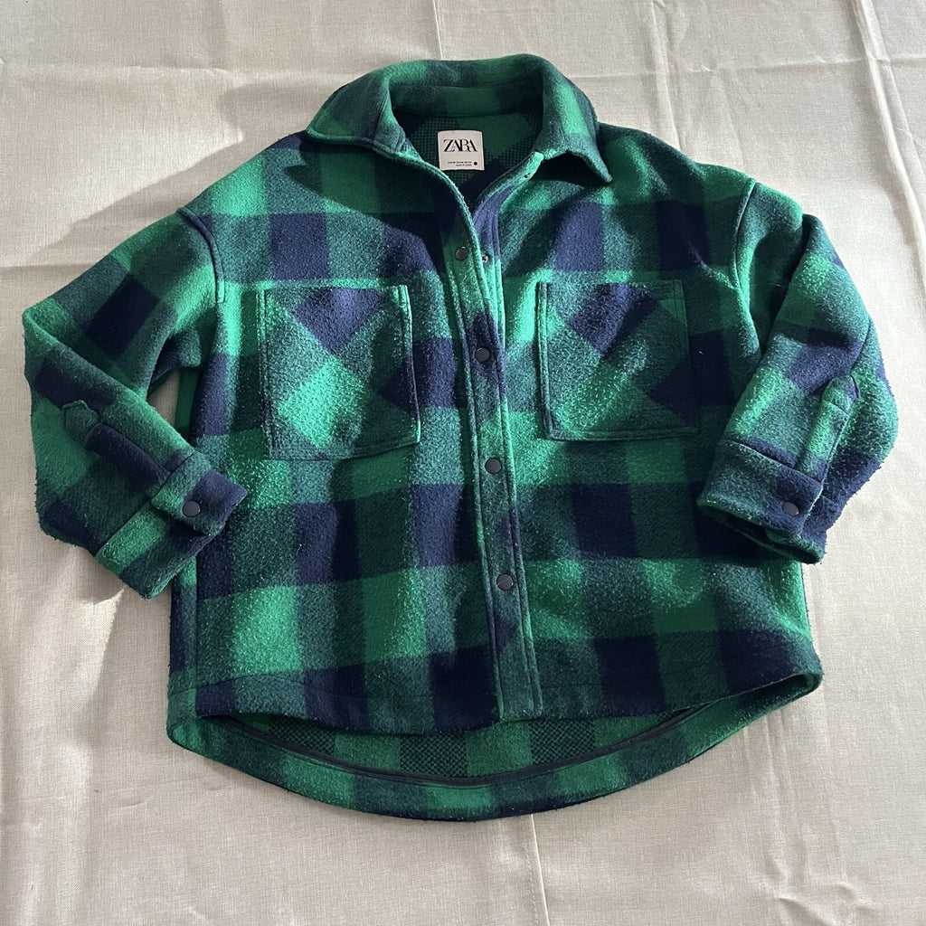ZARA Women's Shacket Green And plaid Shacket  snap Xs