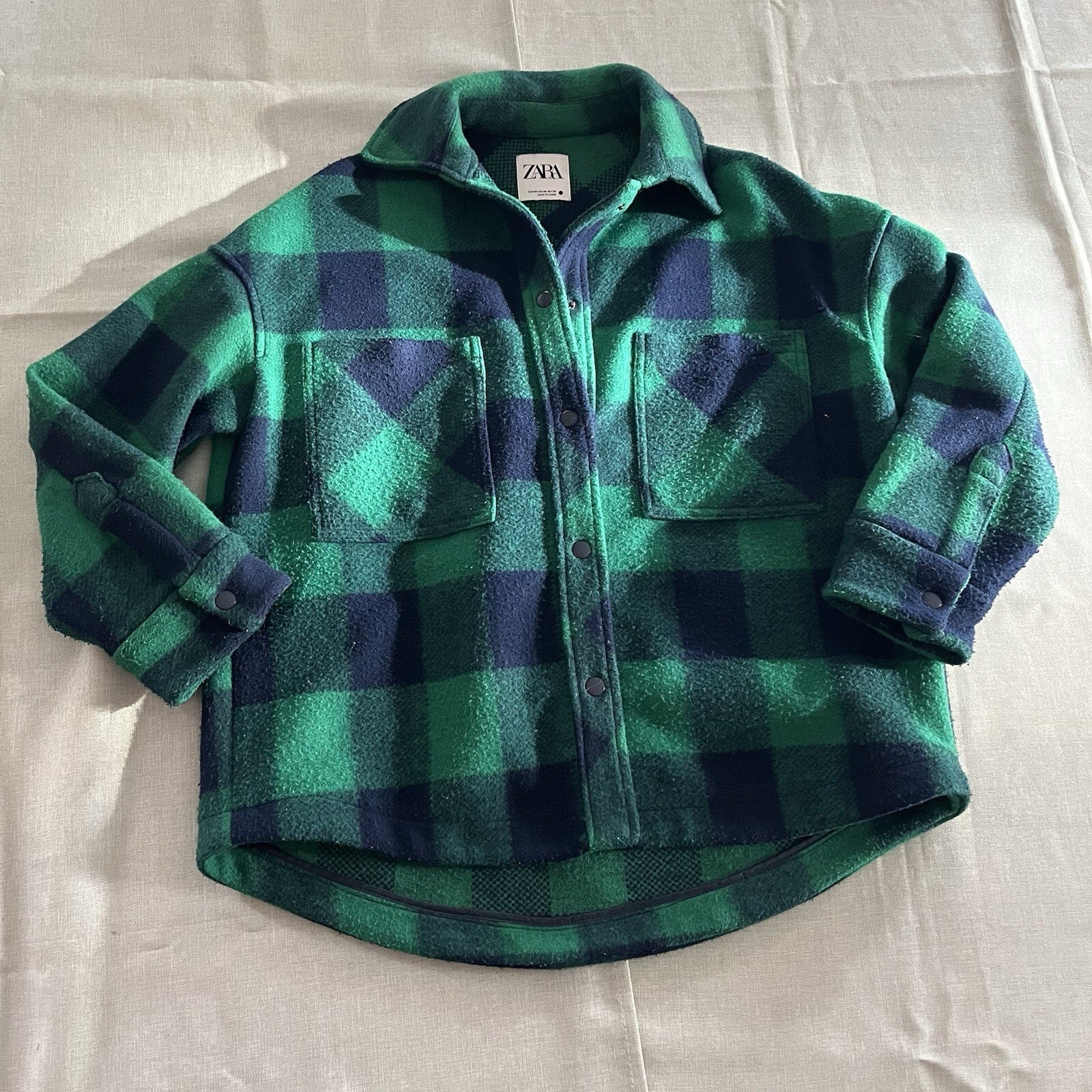 ZARA Women's Shacket Green And plaid Shacket  snap Xs