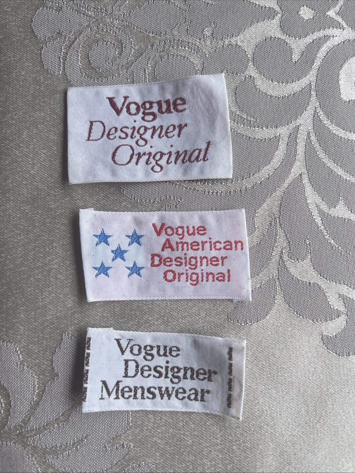 Three - VOGUE Designer Tag. Original American Designer, And Men’s Wear  Tags