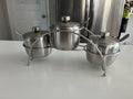 Condiment Serving Bowls with Lids and Spoons". Stainless Steel