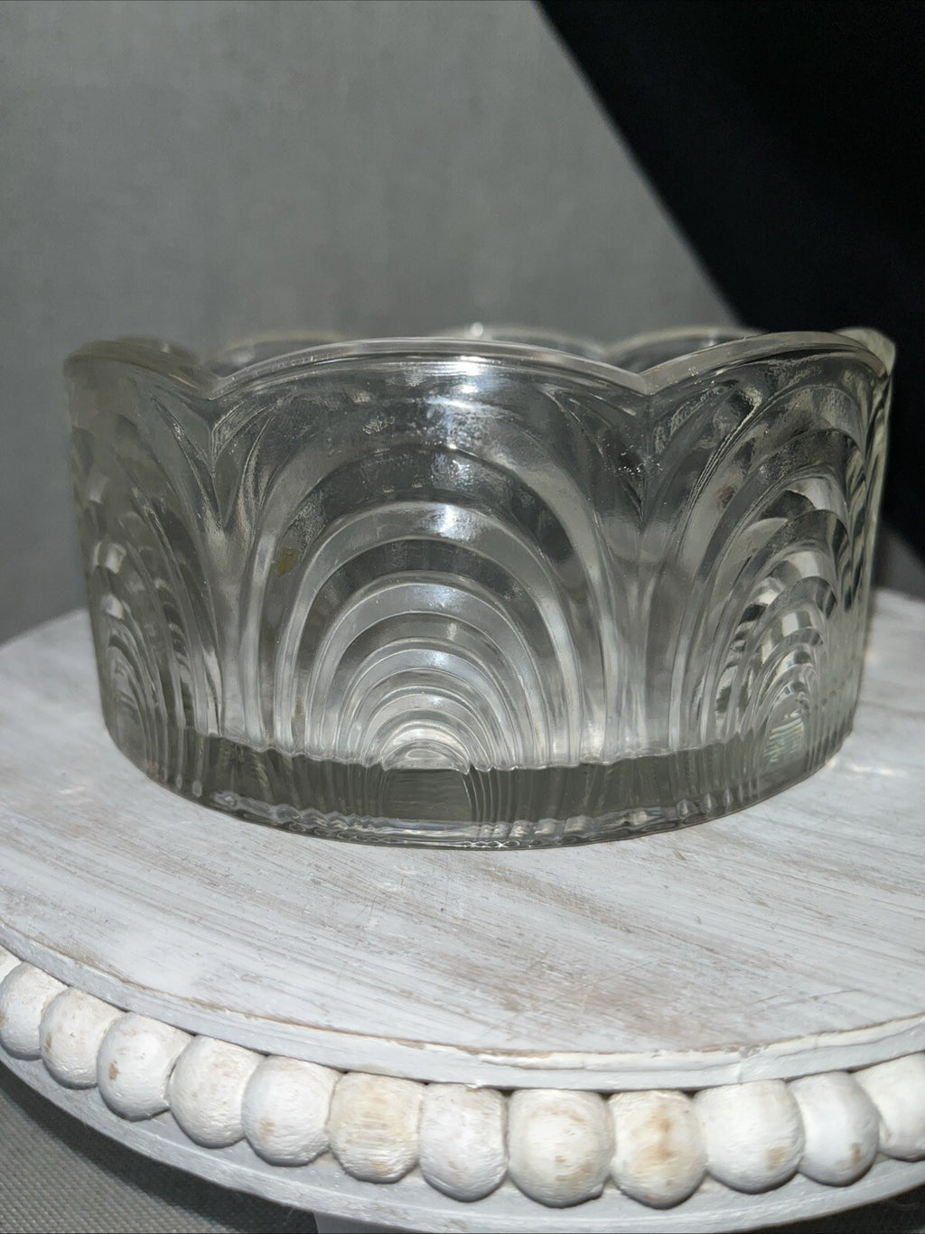 VINTAGE ART DECO GLASS SMALL TRIFLE JELLOW SALAD SERVING BOWL 6” CLEAR