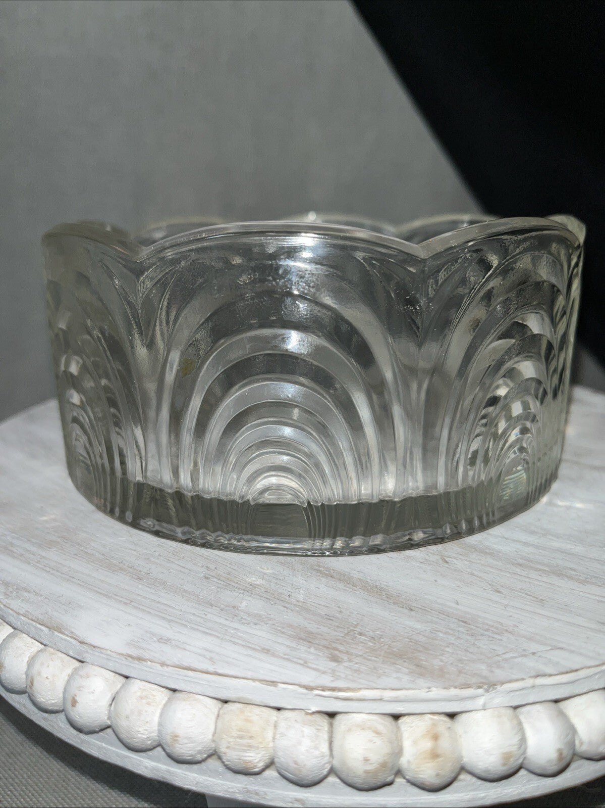 VINTAGE ART DECO GLASS SMALL TRIFLE JELLOW SALAD SERVING BOWL 6” CLEAR
