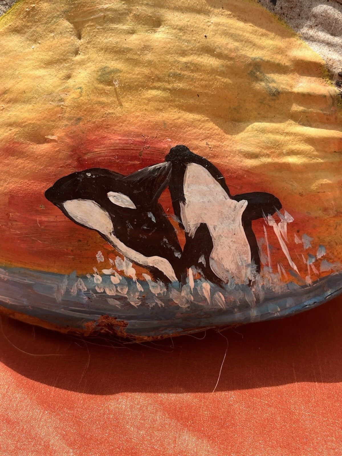 Hand-Painted Coconut Key West With Orcas, Jumping Out Of The Water Into Sunset