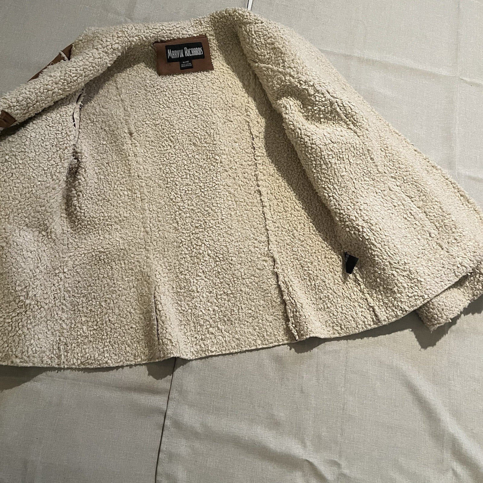 Vtg Faux Suede Jacket  Coat Size L Tan Brown Fleece Marvin Richards XL