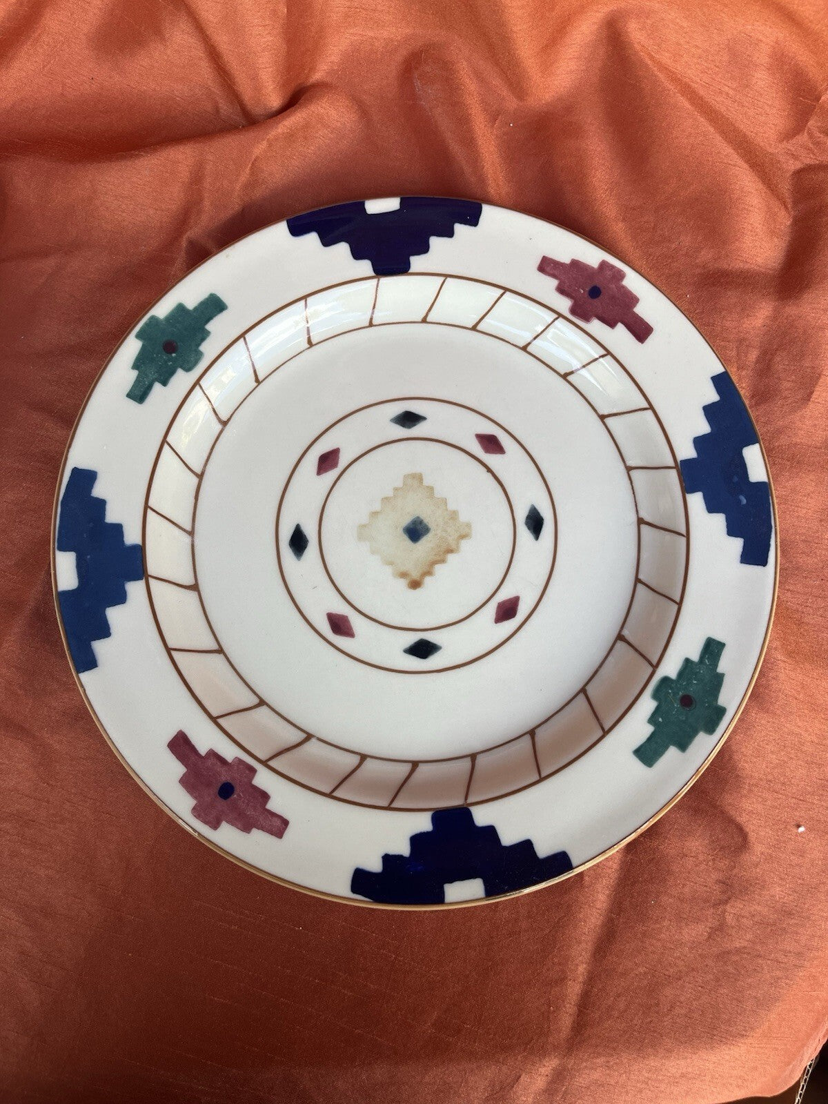6 HARTSTONE USA "CHEYENNE" 11 1/4" DINNER PLATES HAND PAINTED. ****Some Fading