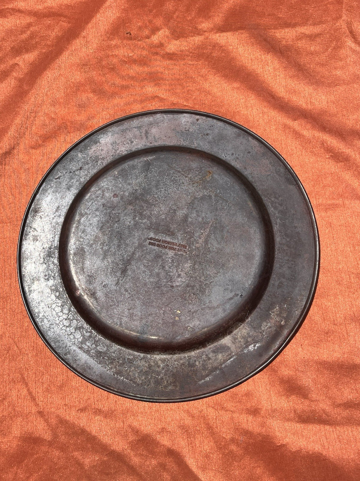 Pewter Plate Charger,  13” Only Marking On Back Says Do Not Eat Off Of