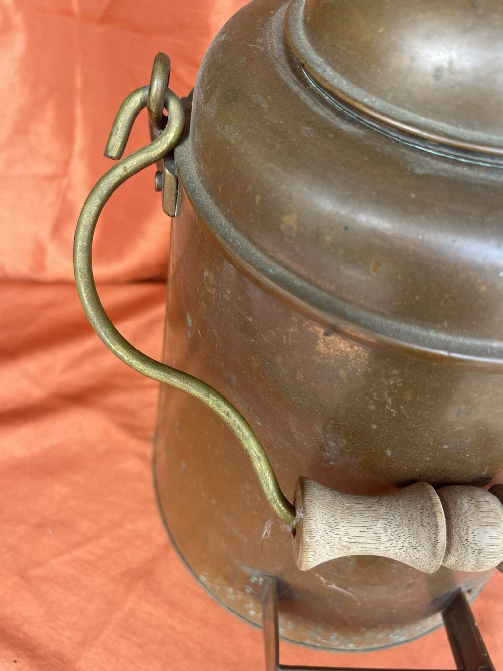 Antique Copper Cowboy Coffee Pot Lid, With Wooden Handle. Early 1900’s