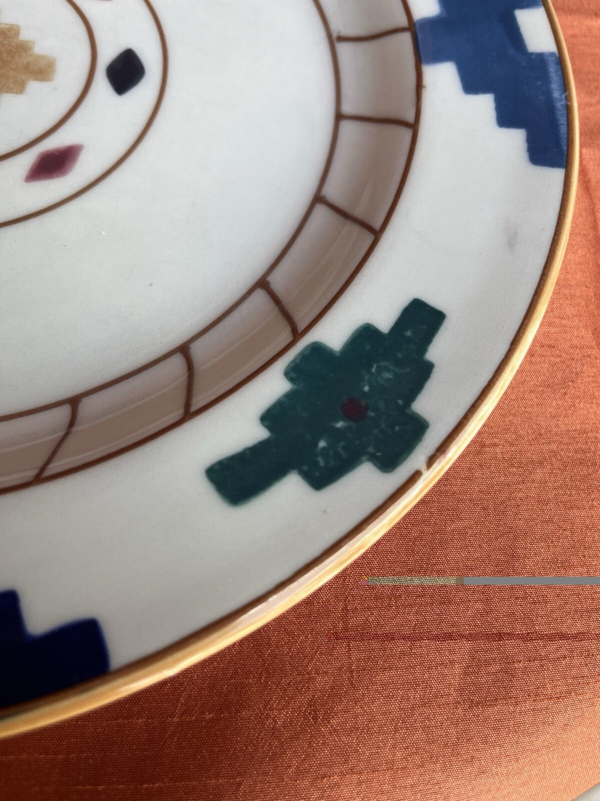 6 HARTSTONE USA "CHEYENNE" 11 1/4" DINNER PLATES HAND PAINTED. ****Some Fading