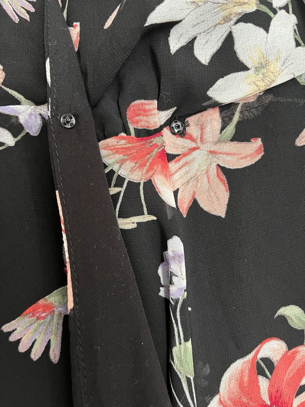 Lulus Awakened Black Floral Print Chiffon Maxi Wrap Dress.  Size Large