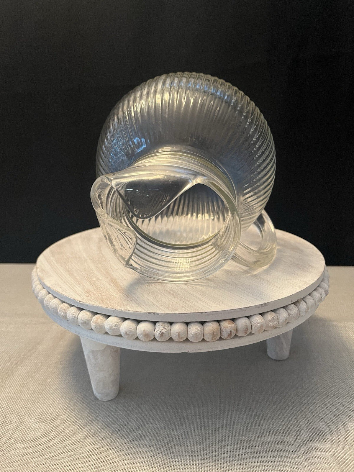 Vintage Hazel Atlas Clear Ribbed Tilted Ball Pitcher Glass w/ Ice Lip
