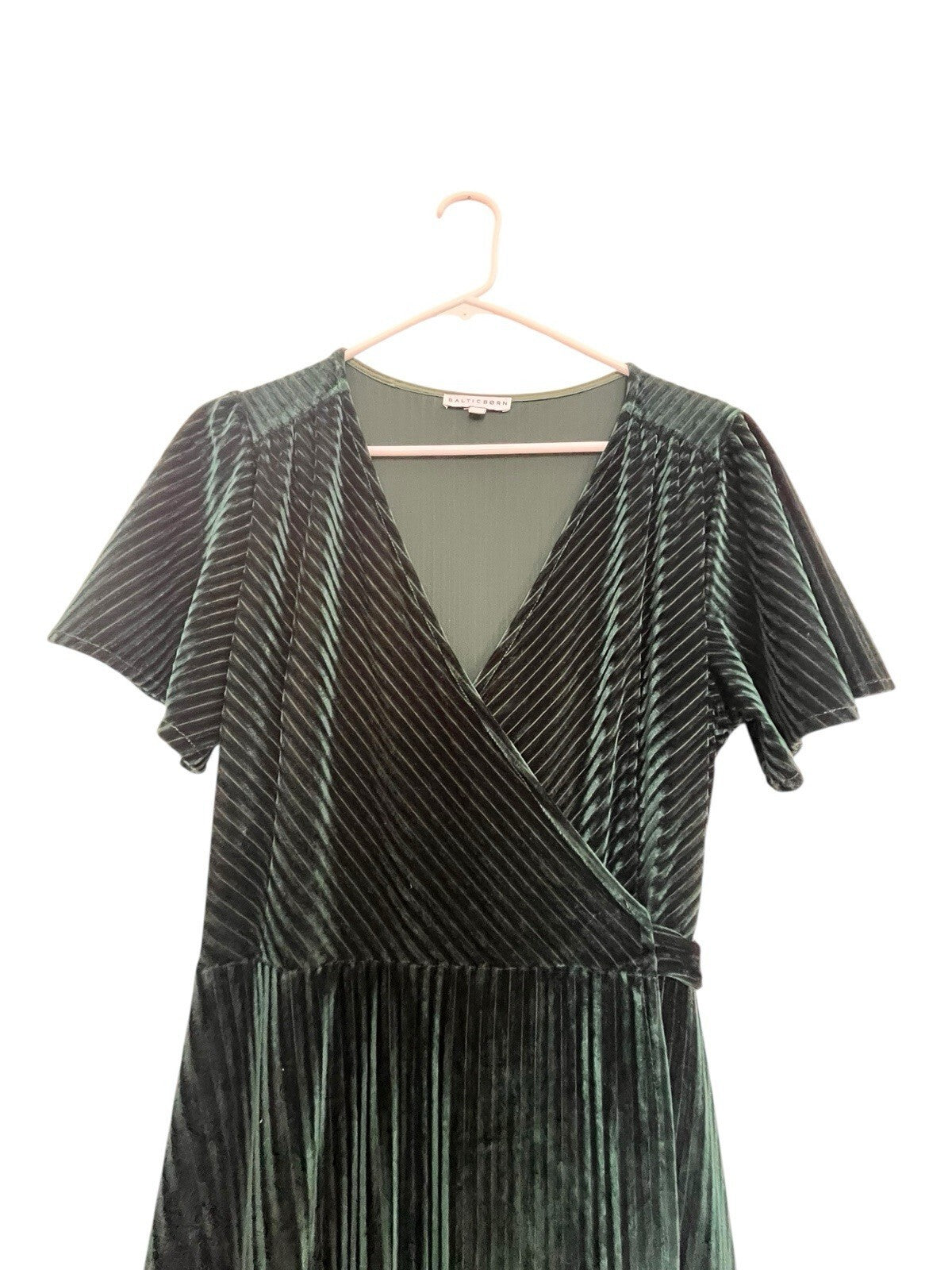 Baltic Born Andi Ribbed Velvet Wrap Dress in emerald green