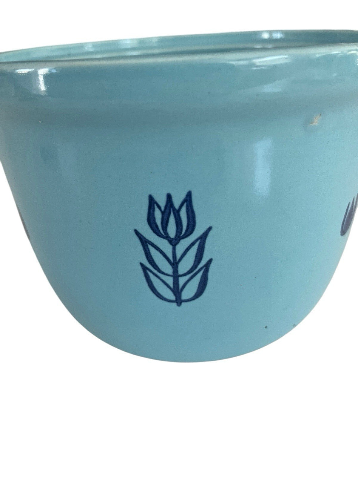 Cronin Bake Oven Pottery Blue Casserole Dish No Lid Blue Tulips Vintage 6.5"