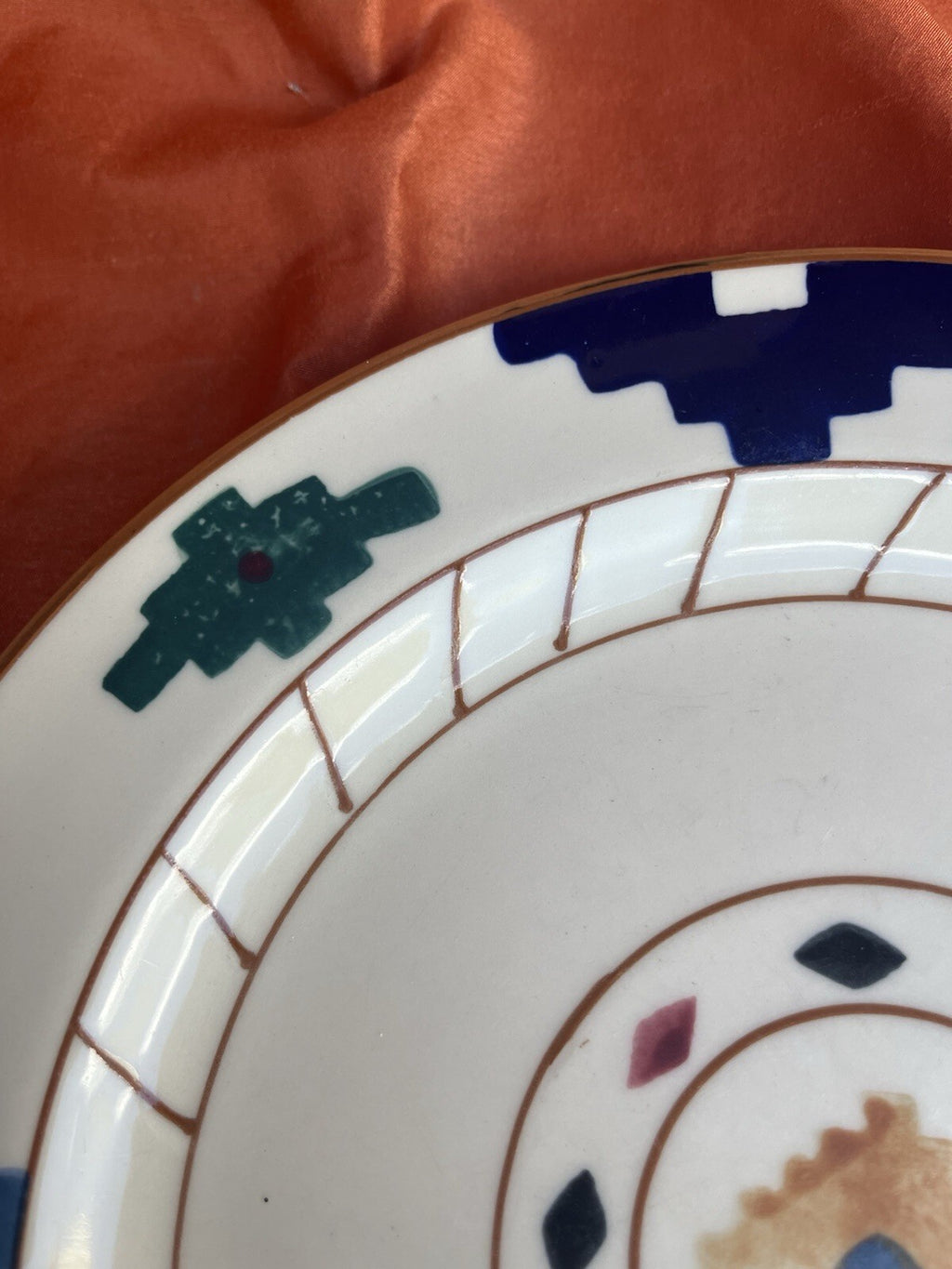 6 HARTSTONE USA "CHEYENNE" 11 1/4" DINNER PLATES HAND PAINTED. ****Some Fading