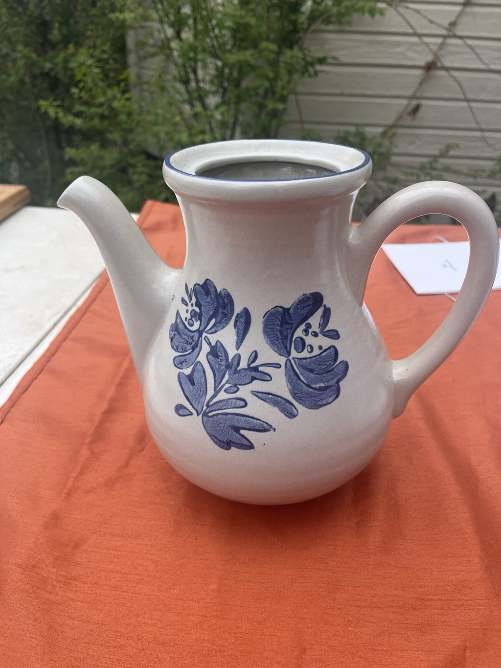 Vintage Pfaltzgraff Yorktowne Stoneware Coffee Tea Pot Blue Salt Glaze 7” no lid