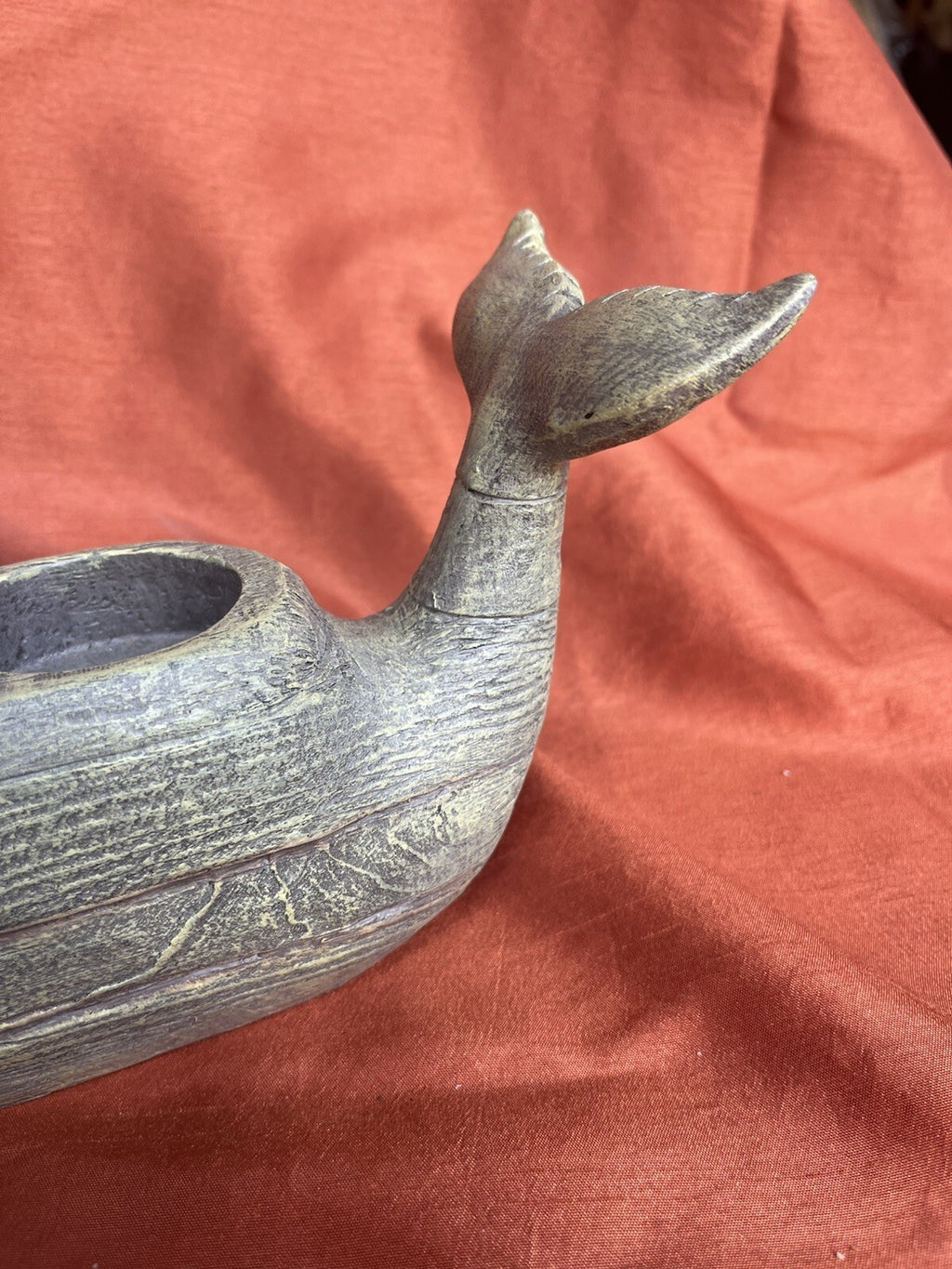 Distressed Wood Finish Resin Smiling Whale Three Hole Tealight Candle Holder