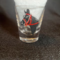 VTG 1oz Shot Glass Black Horse Head, Cap, Riding Crop & Stirrups Equestrian ACL