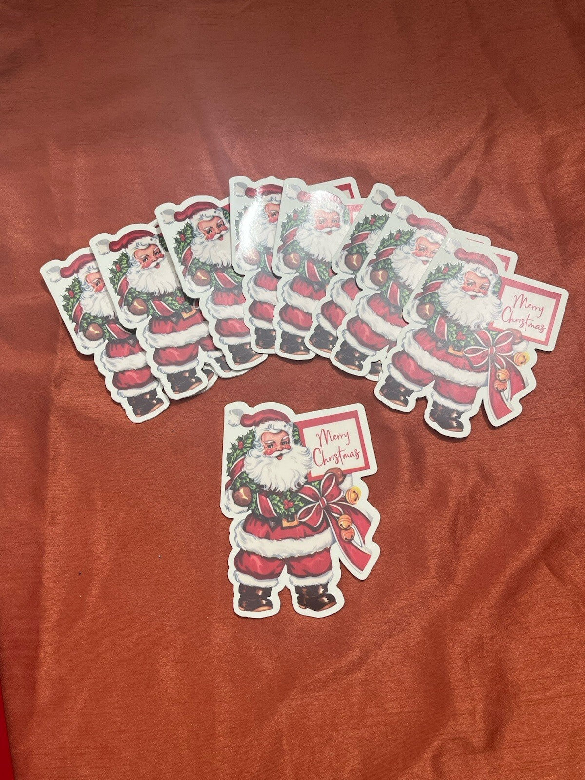 NIB  9 Die Cut VINTAGE SANTA CLAUS Merry Christmas Cards Tina Higgins Design