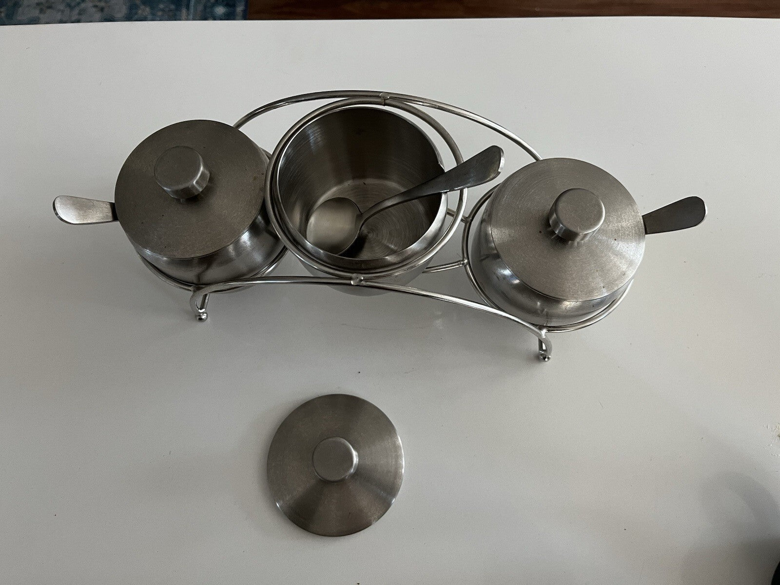 Condiment Serving Bowls with Lids and Spoons". Stainless Steel