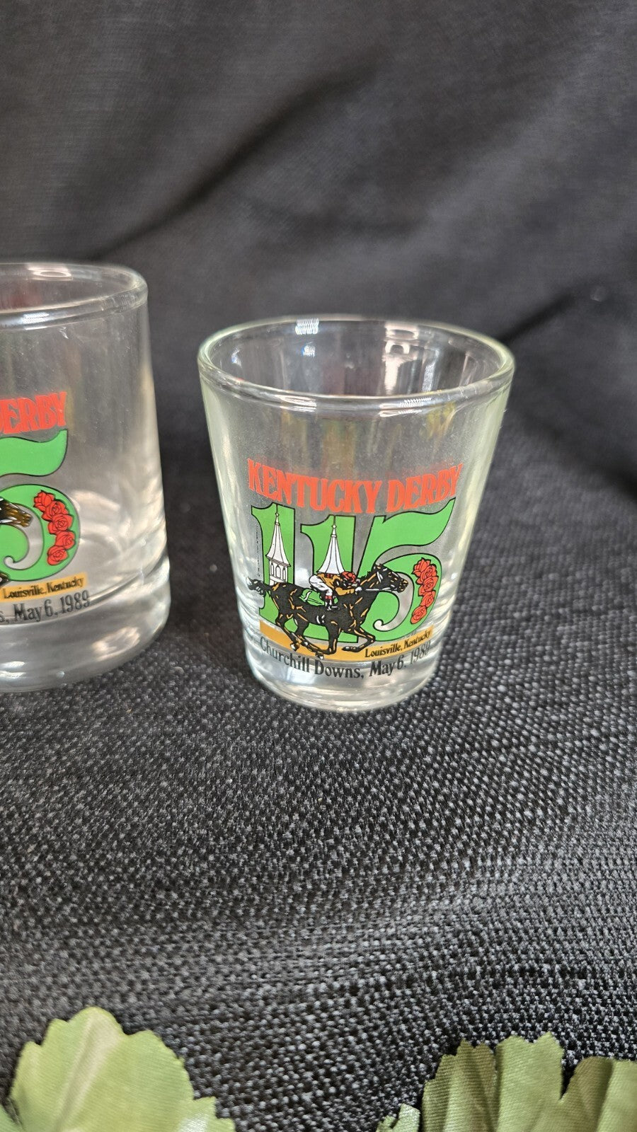 1989 Kentucky Derby 115 1.5 oz Shot Glass may 6 1989 Set Of 2 + 12oz Glass