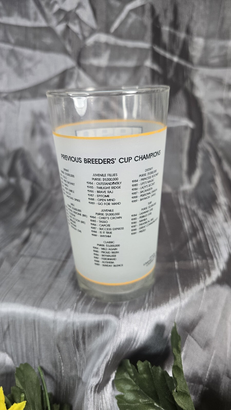 Vintage 1990 BREEDERS’ CUP BELMONT PARK GLASS/Horse Racing