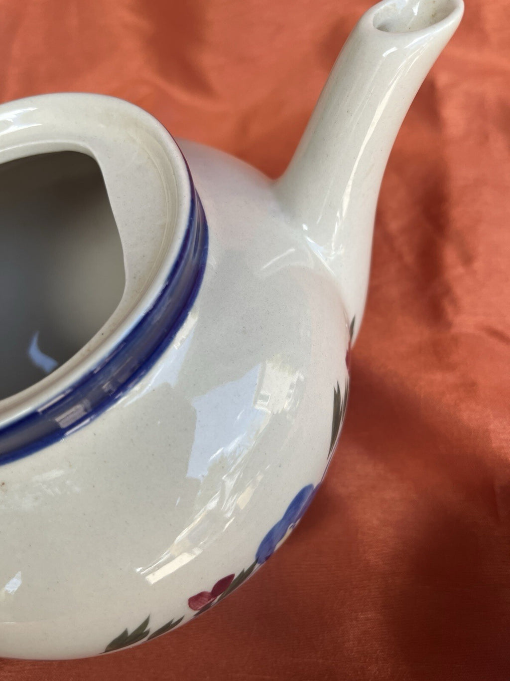 Vintage Designpac Ivory & Blue Stoneware Teapot W/Lid Handpainted Floral Pattern