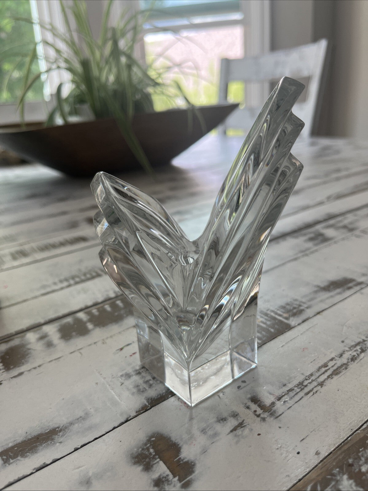 Vintage Mikasa Lead Crystal Clear Candle Holder Art Deco Style Germany 5.5"