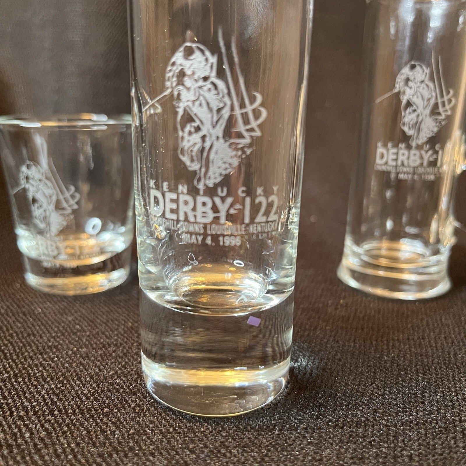 Set of three Kentucky Derby glasses, Different Styles. 1996 122nd Running, 5/4/96