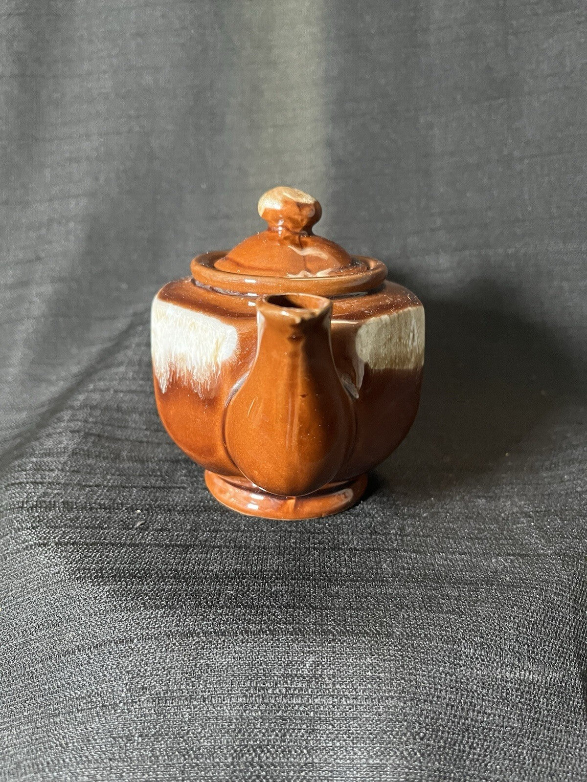 Vintage Pottery Tea Pot With Lid Brown Drip Glazed Home Decor Collectible