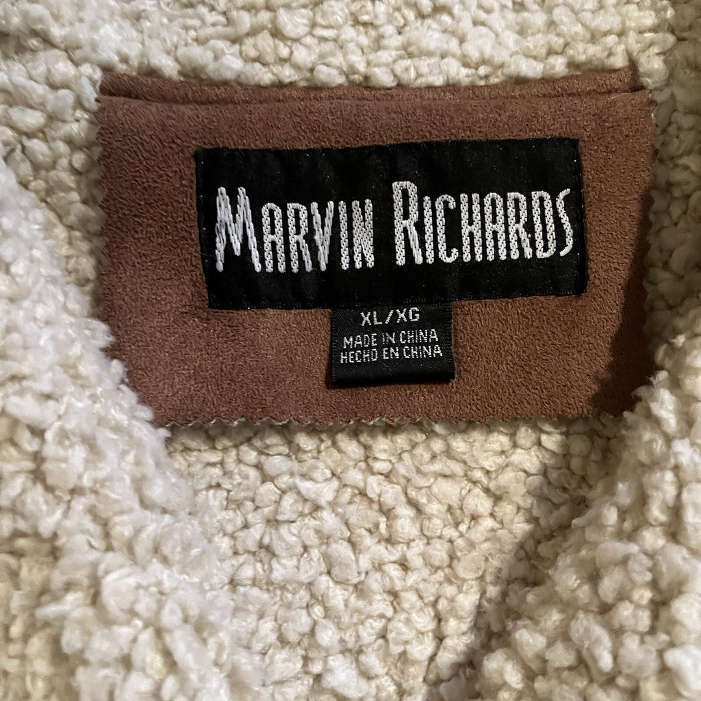 Vtg Faux Suede Jacket  Coat Size L Tan Brown Fleece Marvin Richards XL